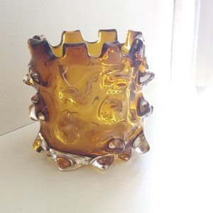 Beautiful Amber Textured Glass Votive/Vase